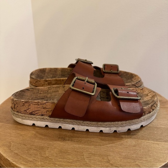 Esprit Brielle Sandals Womens Size 6.5M Brown Chestnut Cork Like Base White Heel - Picture 2 of 14